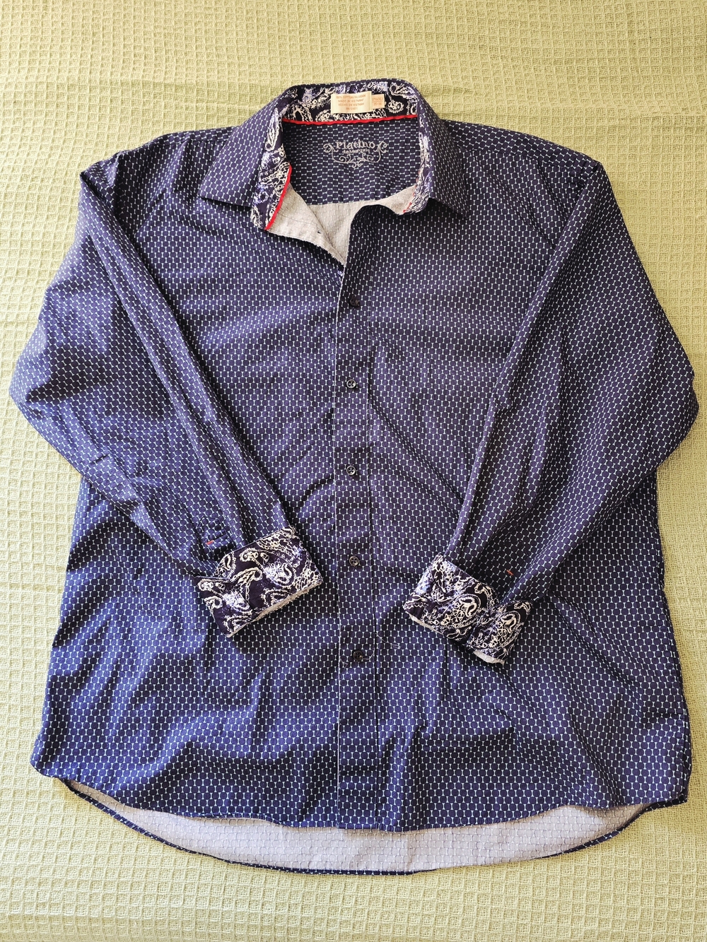 Platino de Marquis XL Navy Patterned Men's Button Down Dress Shirt 100% Cotton